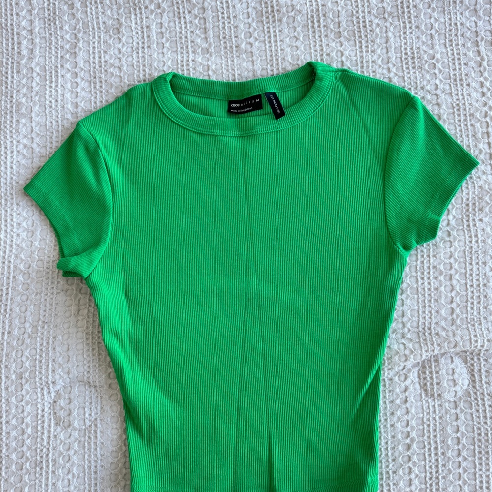 Green Ribbed Crop Top - Picture 2 of 4